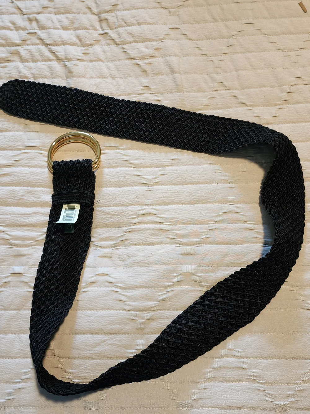 Ralph Lauren Black Woven Stretch Belt with Double O Gold Rings